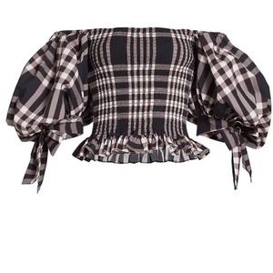 Caroline constas Nora plaid off the shoulder top LARGE EUC